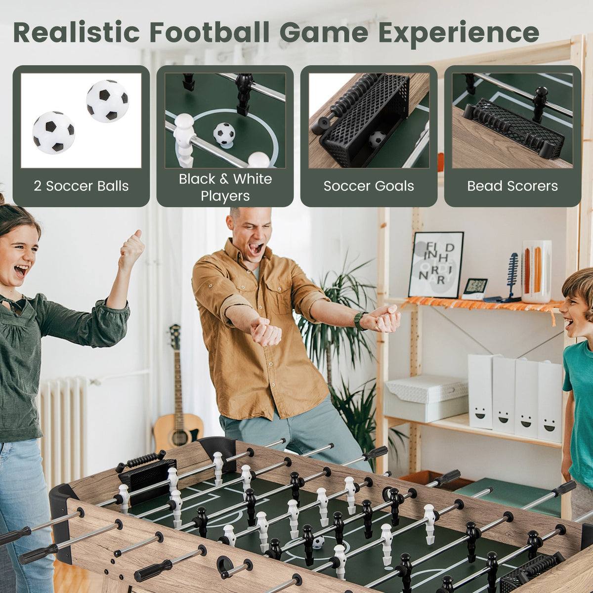 54-Inch Foosball Table with 26 Players, 2 Balls and Adjustable Leg Levelers — Natural Finish