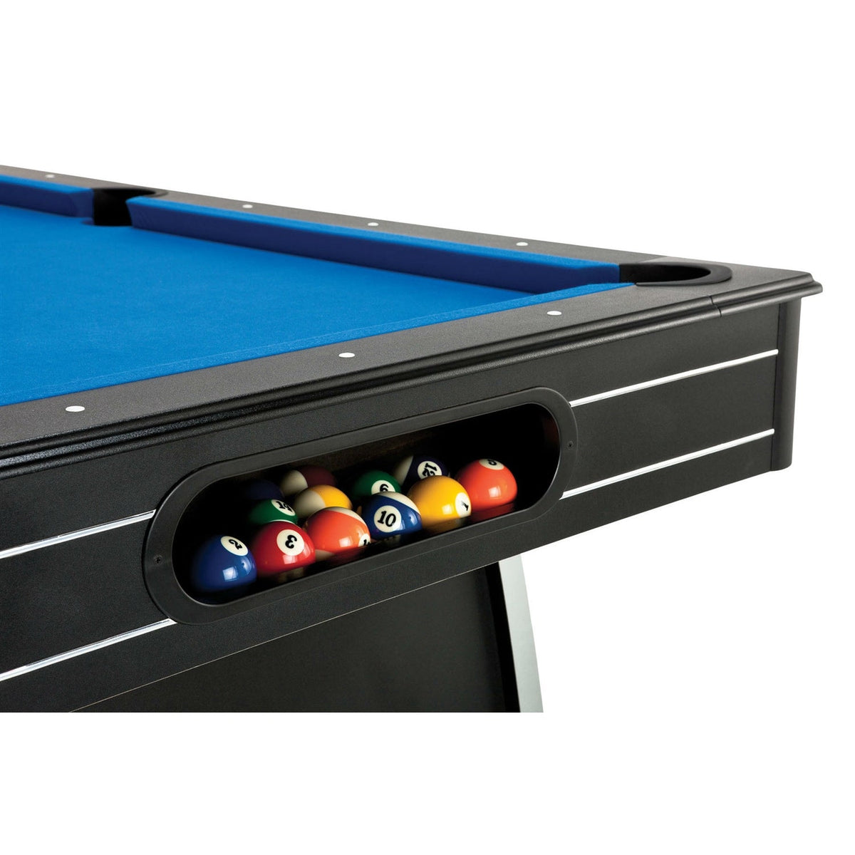 7-Foot Pool Table with Blue Cloth, Ball Return, Two Cues and Billiard Balls