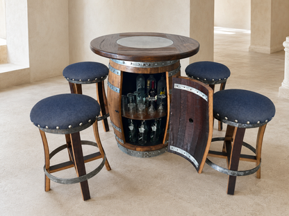 Whiskey and Wine Barrel Pub Table Set with Glass Top and Optional Bar Stools