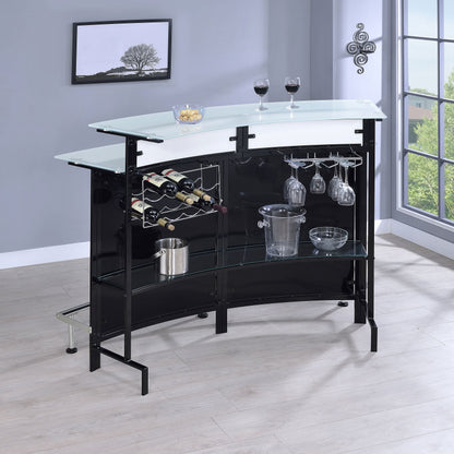 Coaster Keystone Curved Glass Top Home Bar Cabinet with Wine Storage - Black