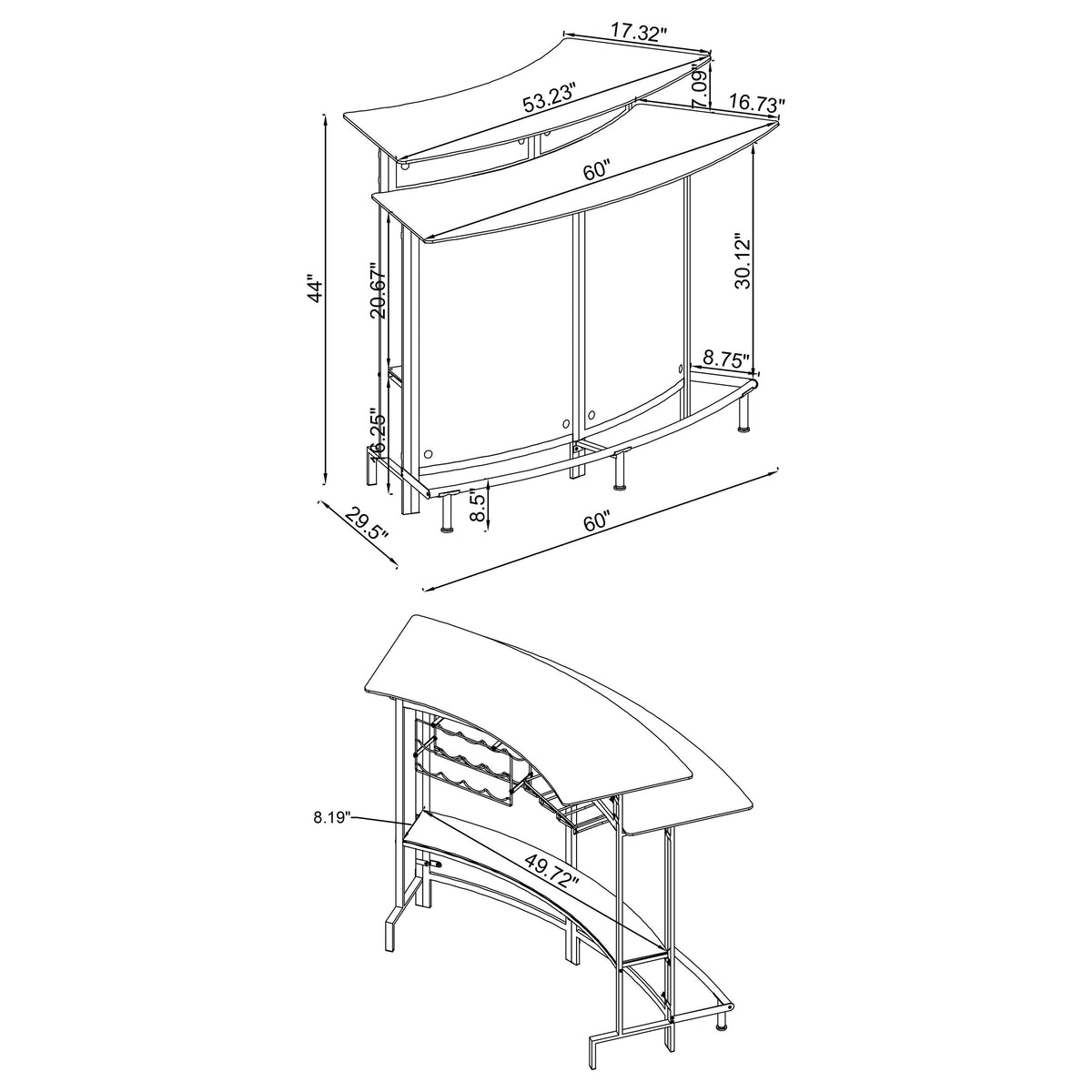 Coaster Keystone Curved Glass Top Home Bar Cabinet with Wine Storage - Black