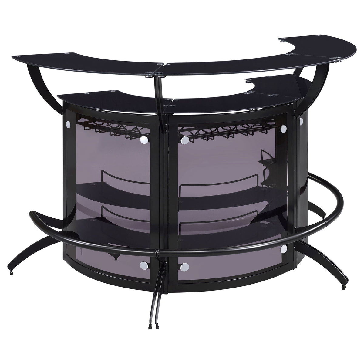 Coaster Dallas 3-Piece Curved Home Bar Set with Glass Shelves - Black