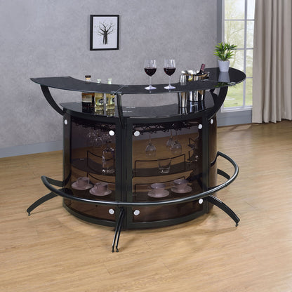 Coaster Dallas 3-Piece Curved Home Bar Set with Glass Shelves - Black