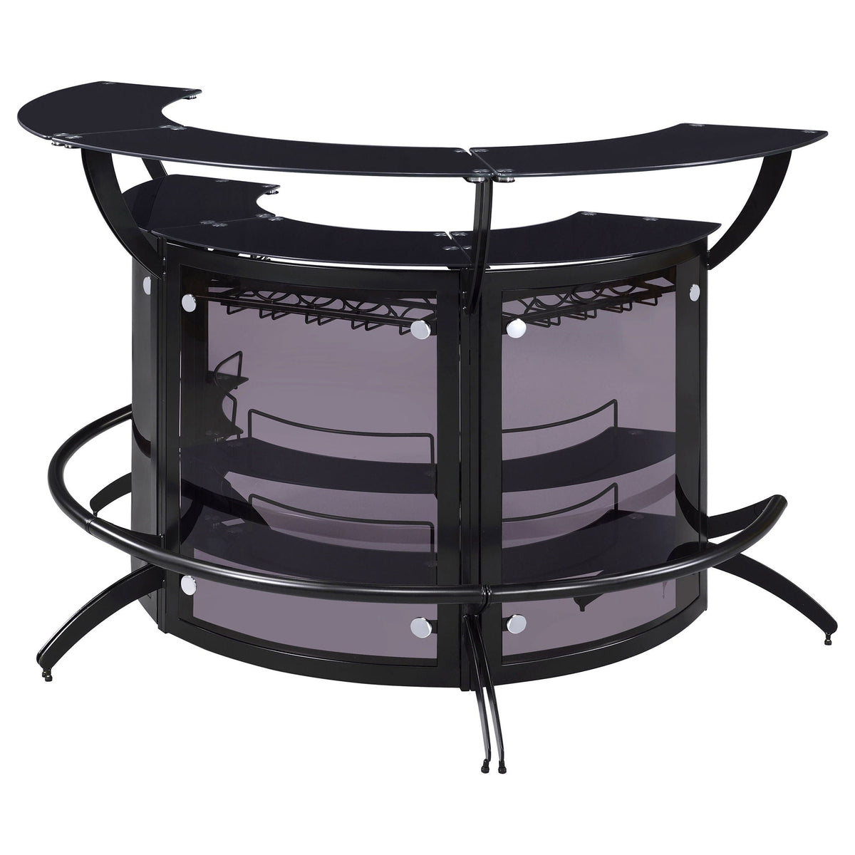 Coaster Dallas 3-Piece Curved Home Bar Set with Glass Shelves - Black