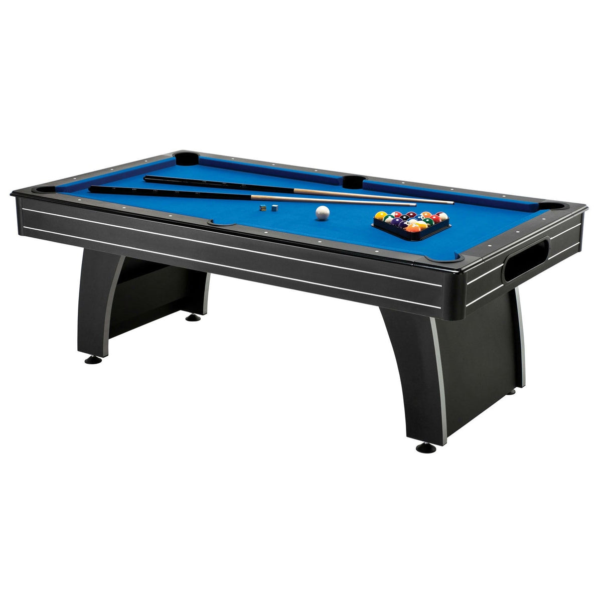 7-Foot Pool Table with Blue Cloth, Ball Return, Two Cues and Billiard Balls
