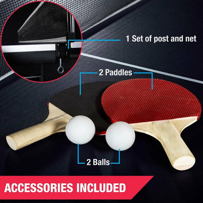 9-Foot Folding Table Tennis Table with Net, Two Paddles and Two Balls