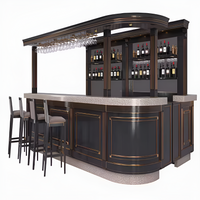 Home Bar Island Built to Elevate Entertaining, Piano Black Lacquer, Brass Stemware Rack, LED Lighting