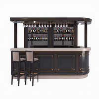 Home Bar Island Built to Elevate Entertaining, Piano Black Lacquer, Brass Stemware Rack, LED Lighting