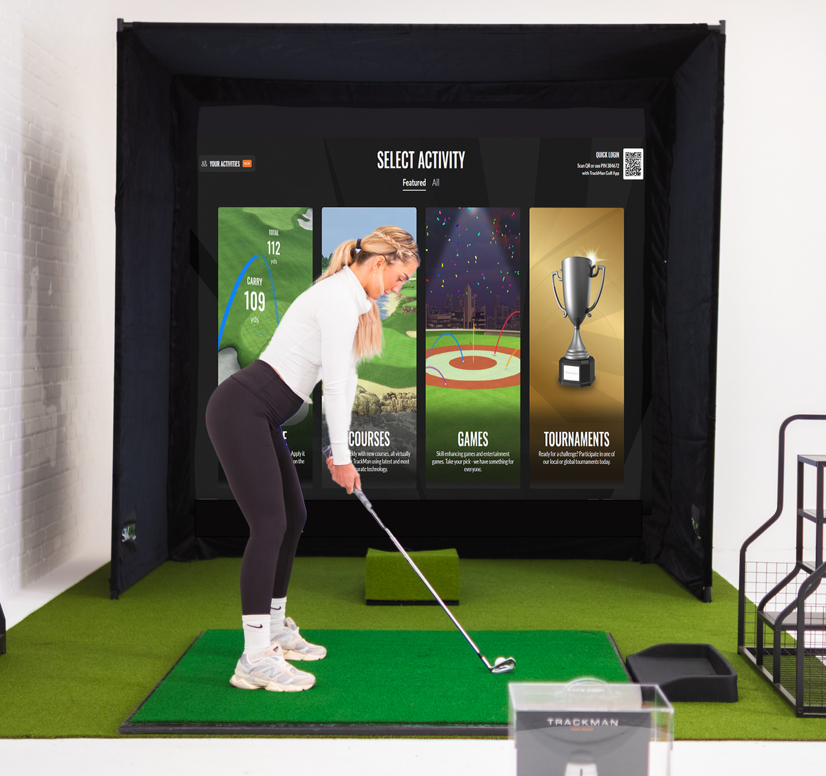 GolfBays SimBox Golf Simulator Enclosure with PRO+ Impact Screen and Side Barriers