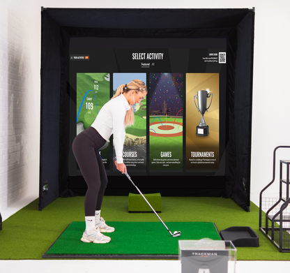 GolfBays SimBox Golf Simulator Enclosure with PRO+ Impact Screen and Side Barriers