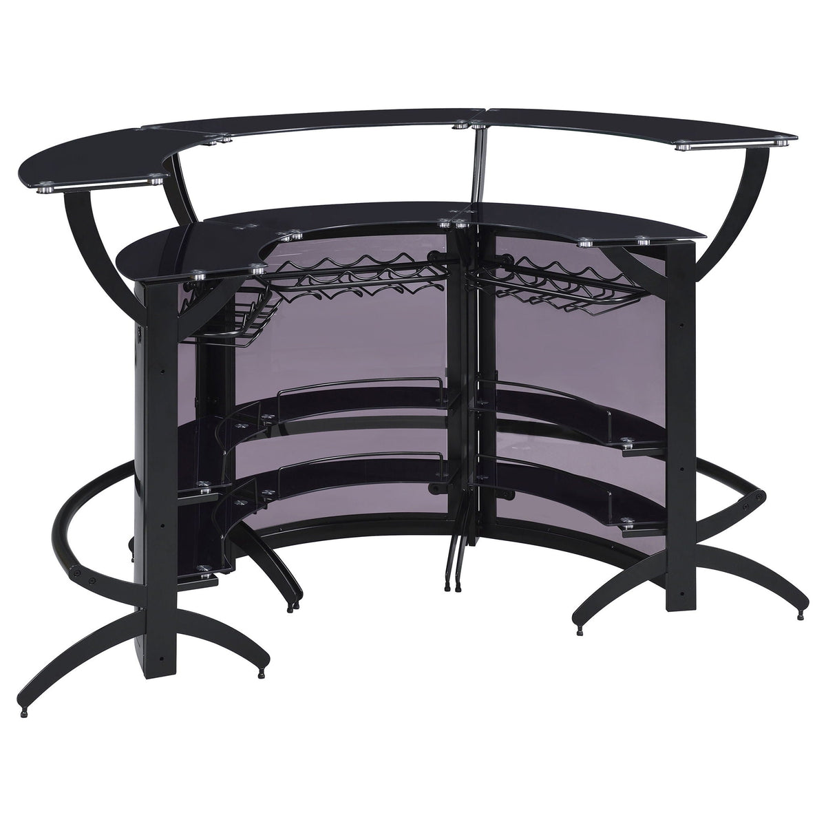 Coaster Dallas 3-Piece Curved Home Bar Set with Glass Shelves - Black