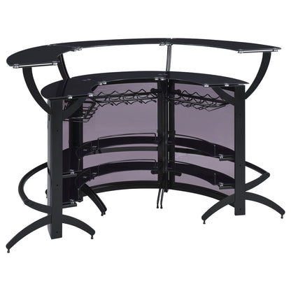 Coaster Dallas 3-Piece Curved Home Bar Set with Glass Shelves - Black