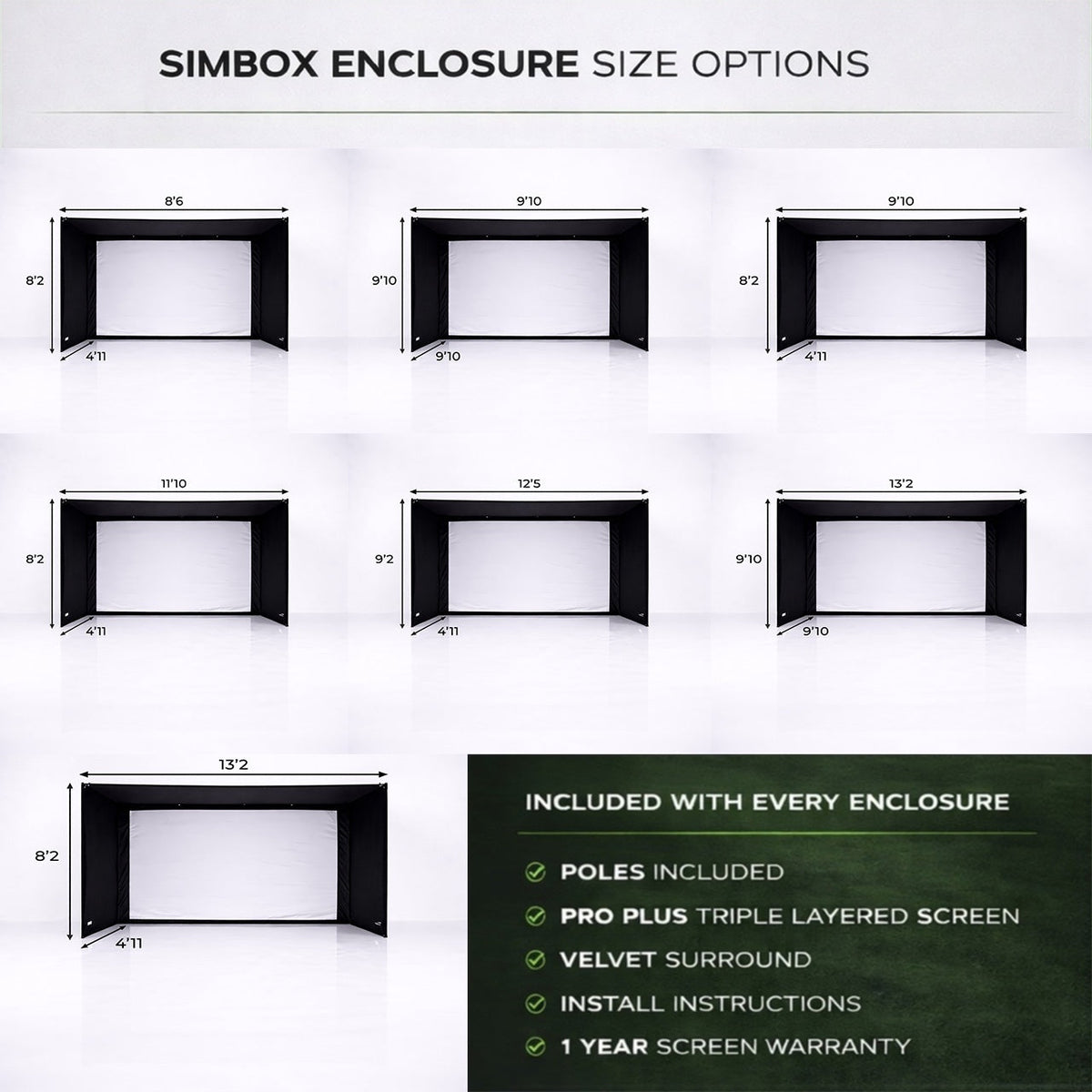 GolfBays SimBox Golf Simulator Enclosure with PRO+ Impact Screen and Side Barriers