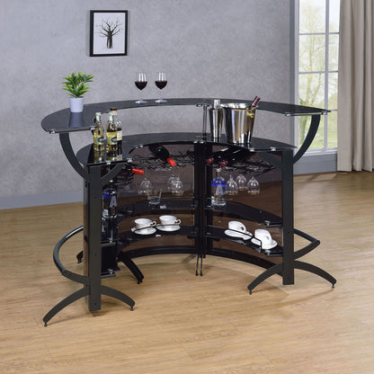 Coaster Dallas 3-Piece Curved Home Bar Set with Glass Shelves - Black