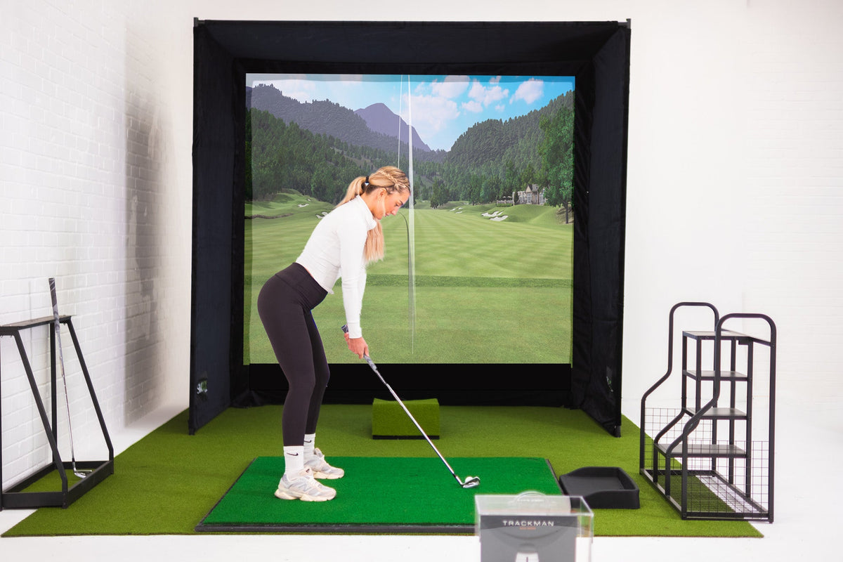 GolfBays SimBox Golf Simulator Enclosure with PRO+ Impact Screen and Side Barriers