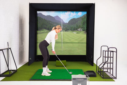 GolfBays SimBox Golf Simulator Enclosure with PRO+ Impact Screen and Side Barriers