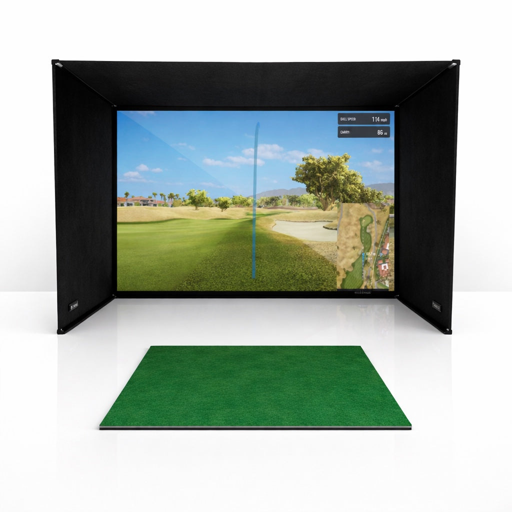GolfBays SimBox Golf Simulator Enclosure with PRO+ Impact Screen and Side Barriers