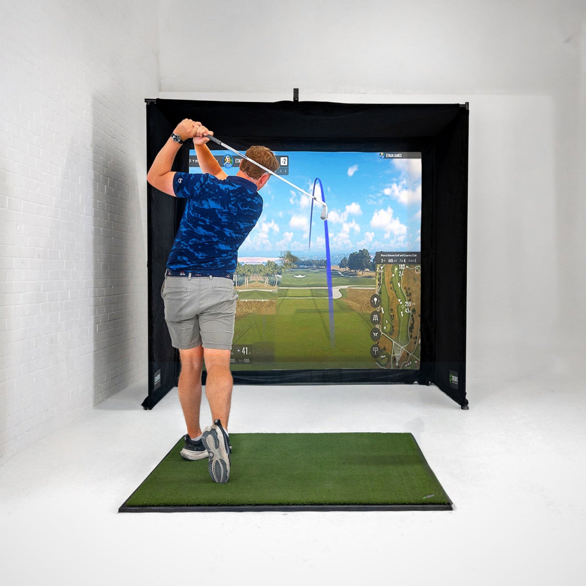 GolfBays SimBox Golf Simulator Enclosure with PRO+ Impact Screen and Side Barriers